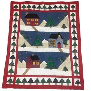 Christmas Quilt Wall Hanger Winter Village Appliqued Scene‎ Houses Trees Read